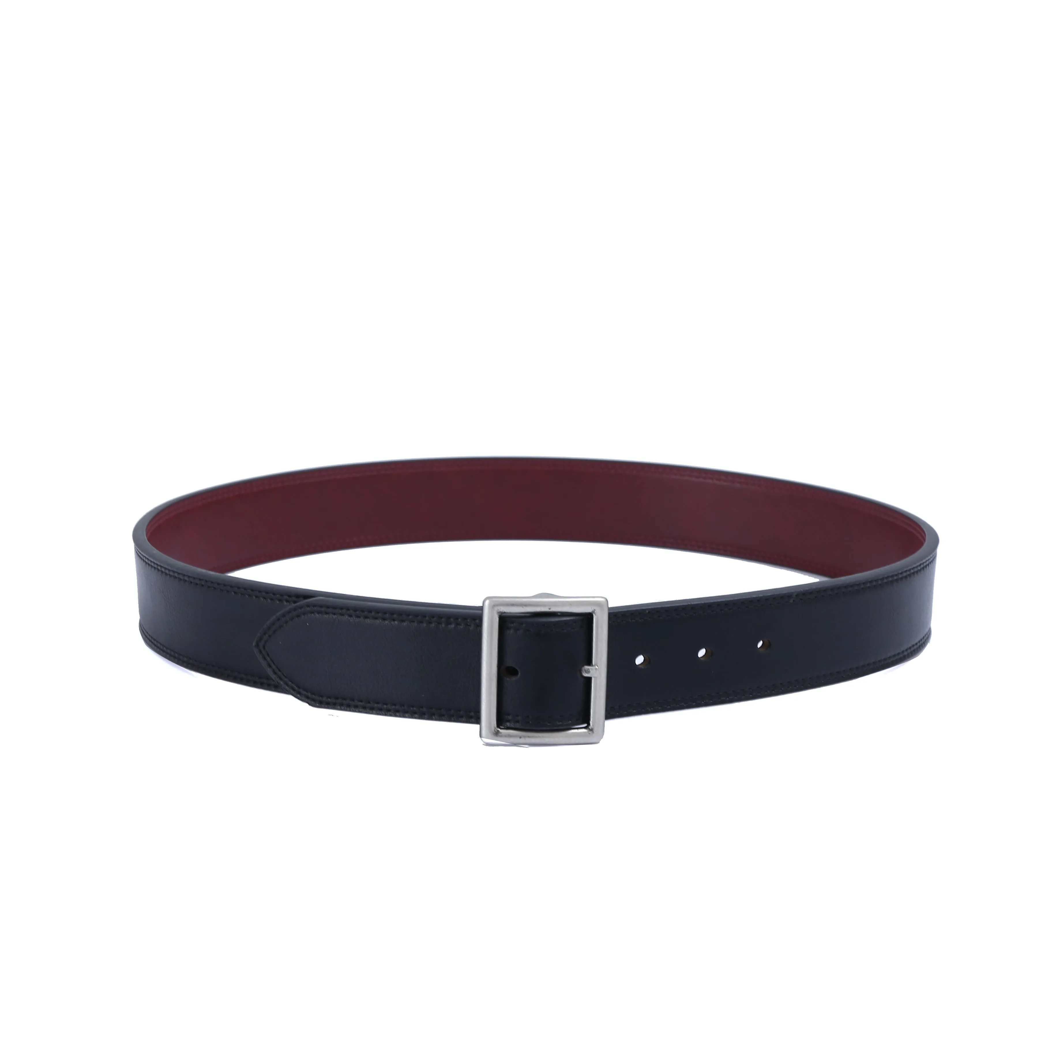 PRE-ORDER NOW! Center Bar Reversible Vegan Belt with Antique Silver Brass Buckle - Black / Burgundy