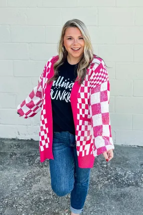 RESTOCK | Easily Distracted Checkered Cardigan, Pink