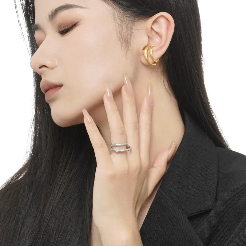 Silver Double Layer Adjustable Dual Purpose Ear Clips and Band Ring