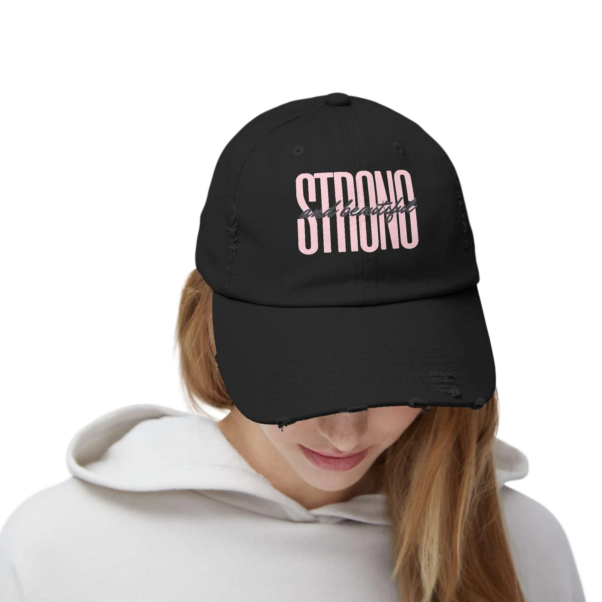 Strong and Beautiful Distressed Comfy Cap 100% Cotton