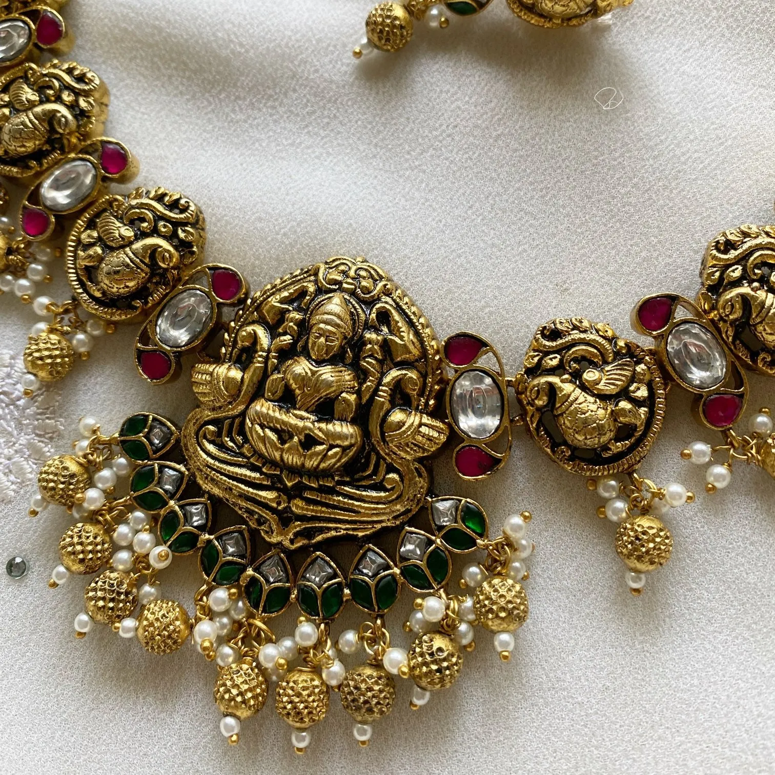 Temple kundan Jadau Nakshi polish short haaram set - Clearance