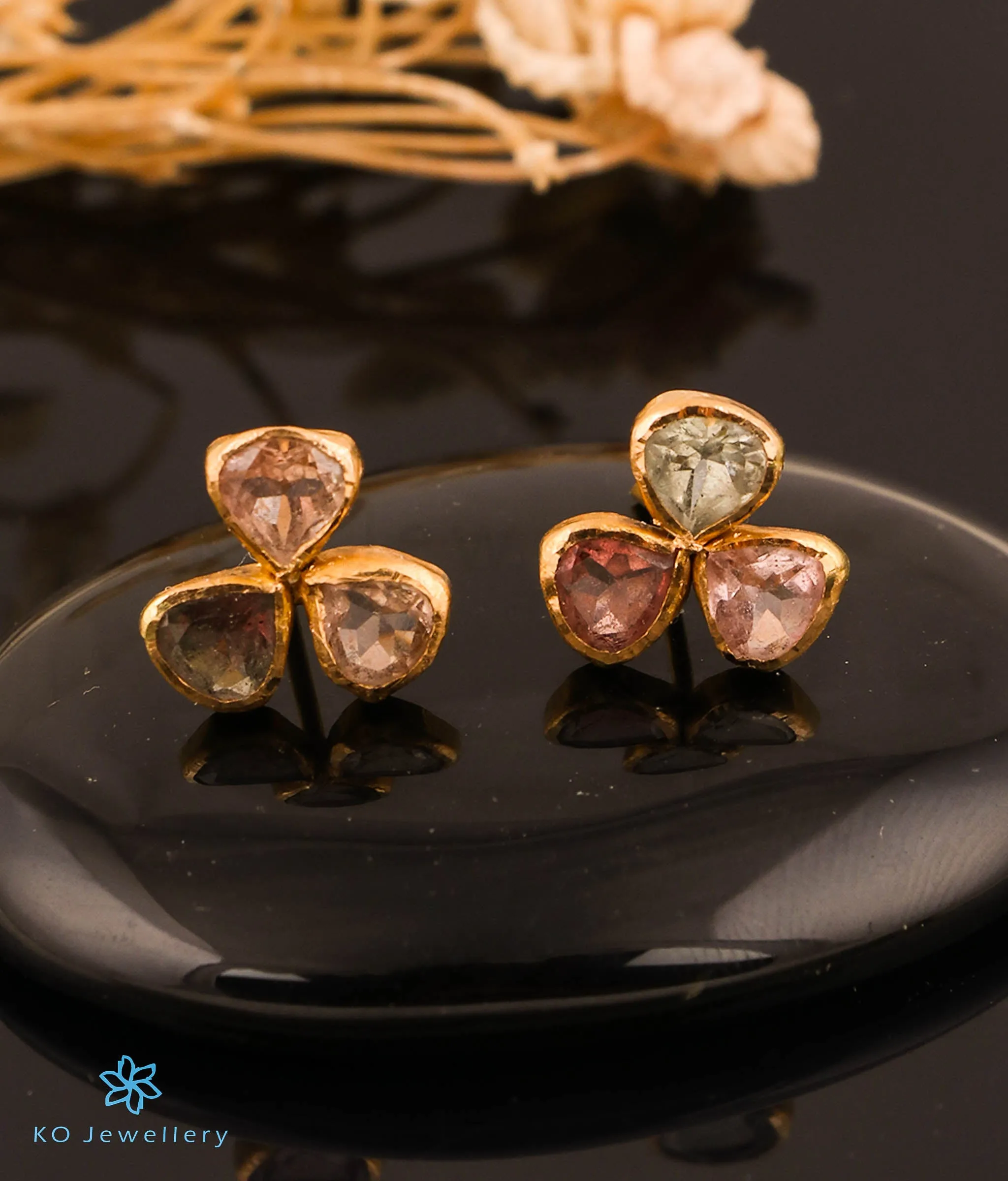 The Tourmaline Hearts Earrings in 22 KT Gold