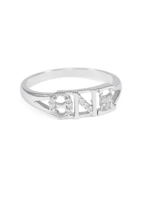 Theta Nu Xi sterling silver ring with simulated diamonds