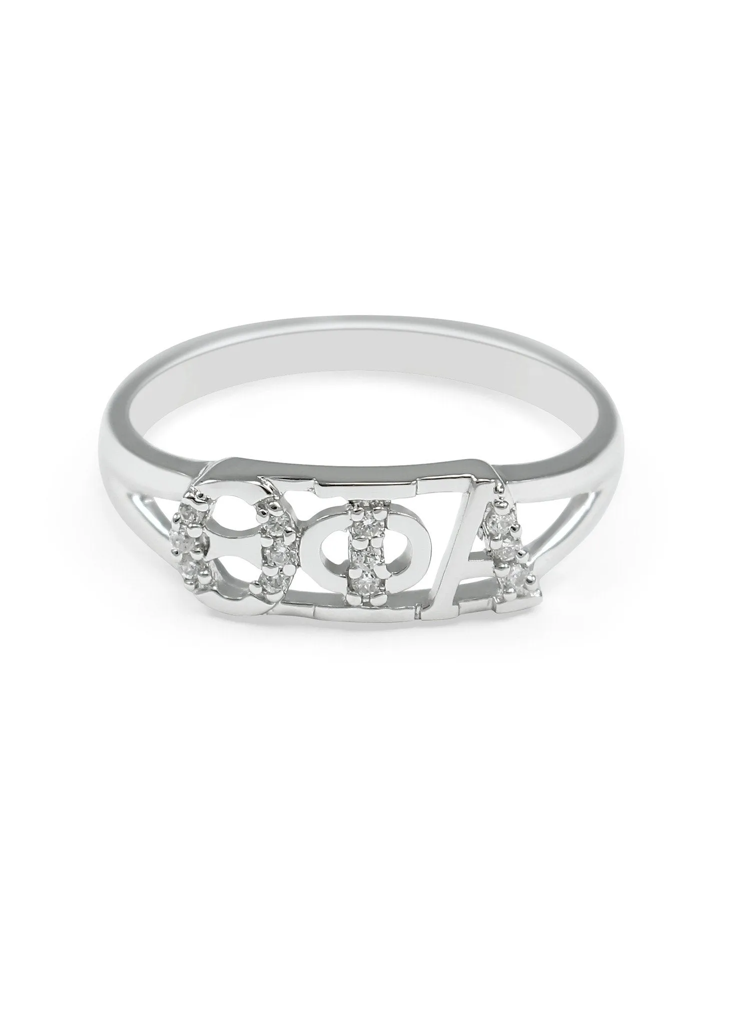 Theta Phi Alpha Sterling Silver Ring with Simulated diamonds