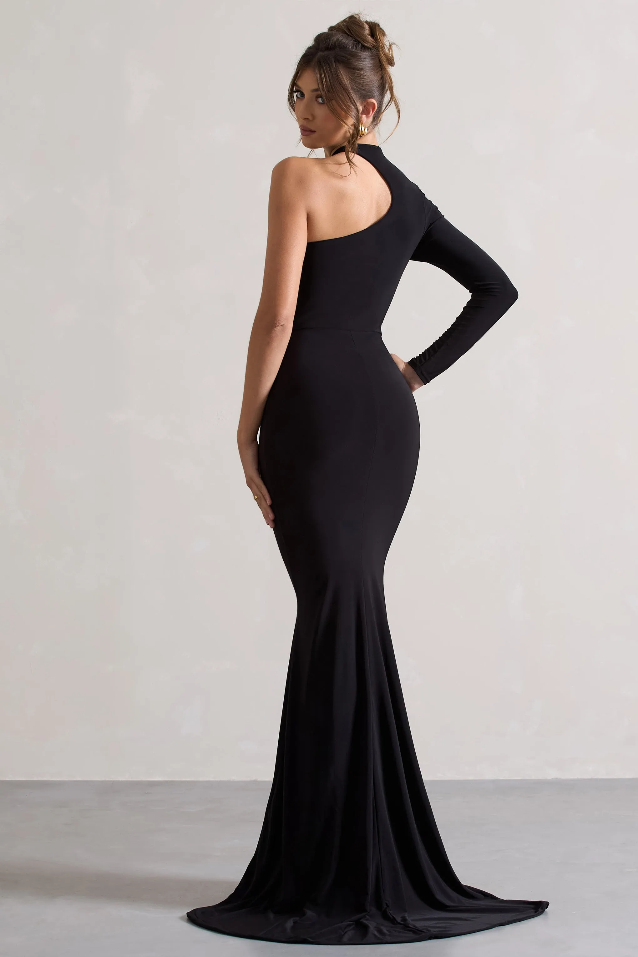 Toya | Black Asymmetric Split Maxi Dress