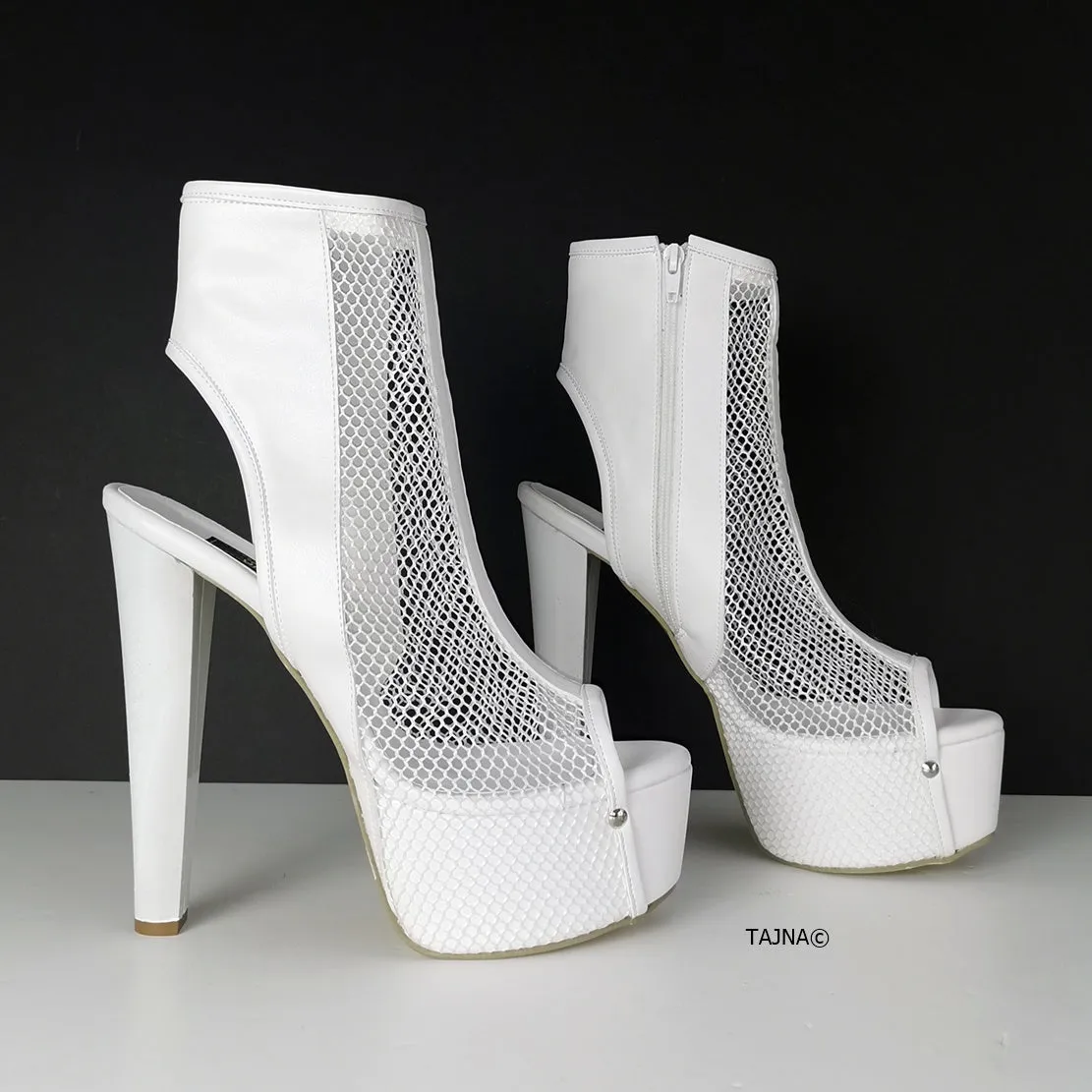 Transparant Peep Toe White Platform Booties