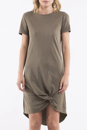 Twisted Khaki SS Tee Midi Dress