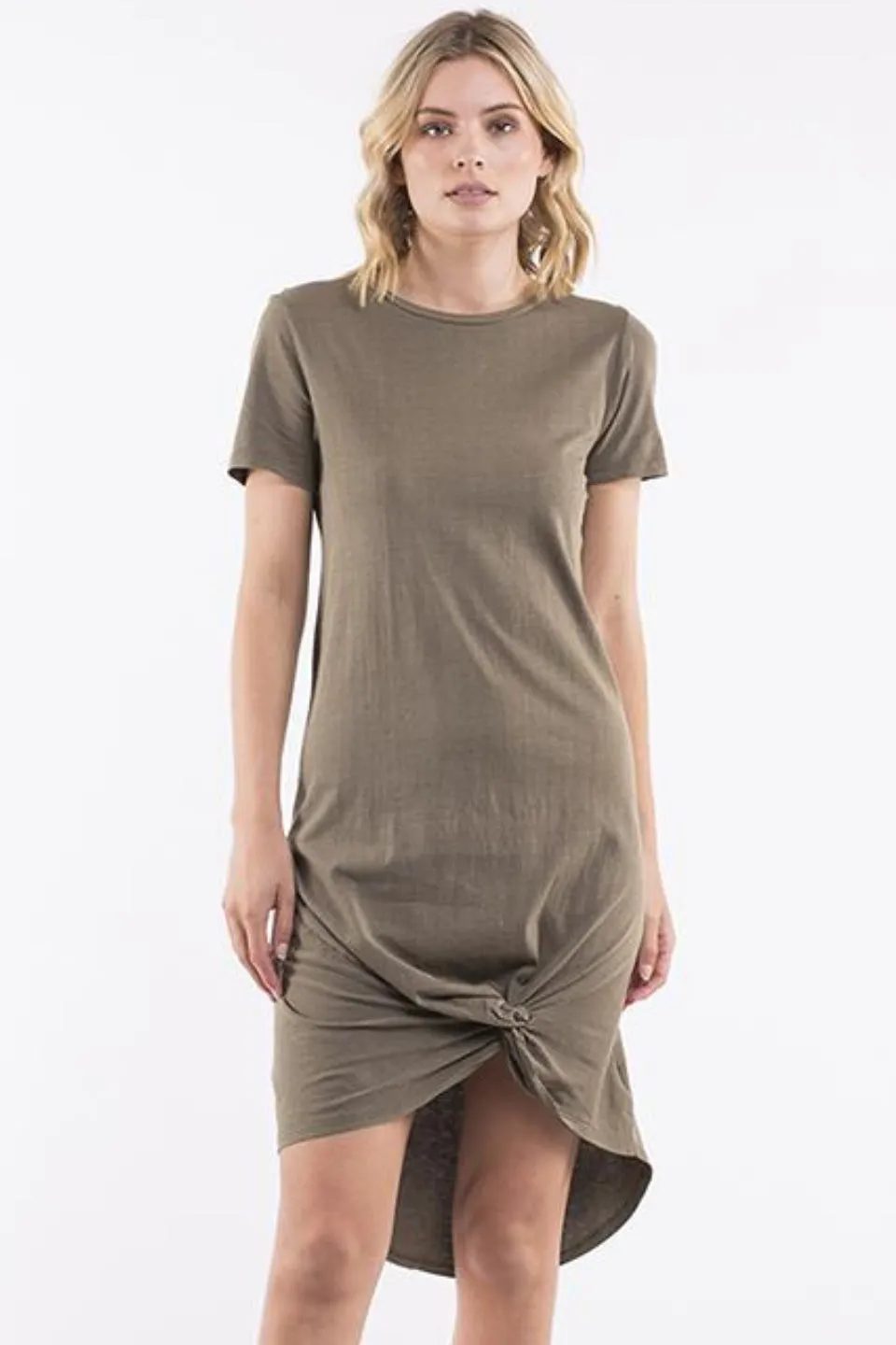 Twisted Khaki SS Tee Midi Dress