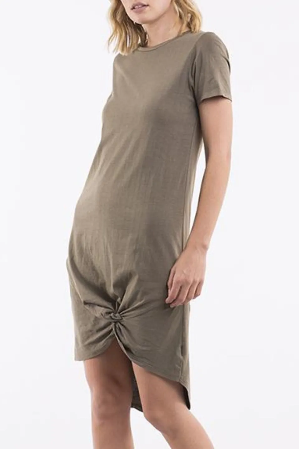 Twisted Khaki SS Tee Midi Dress