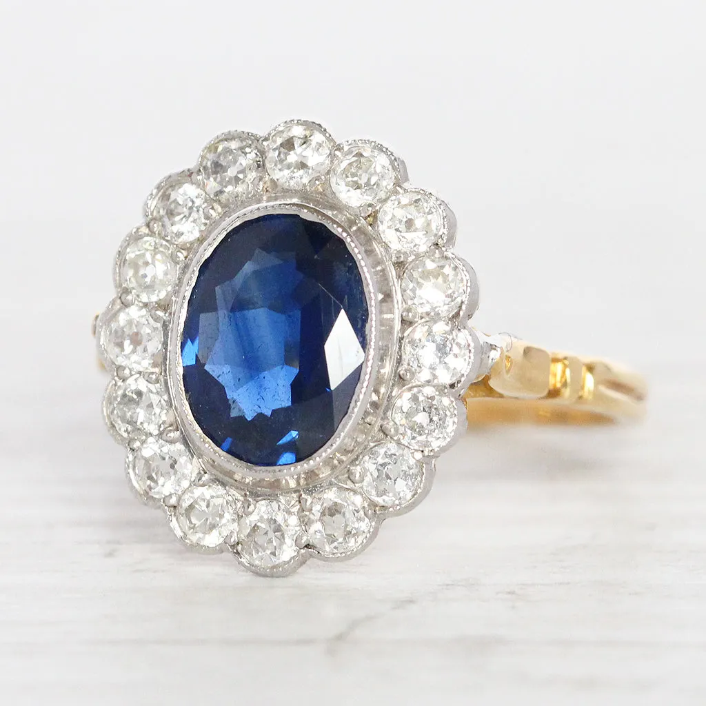 Vintage Style 3 Carat Sapphire and Diamond Cluster