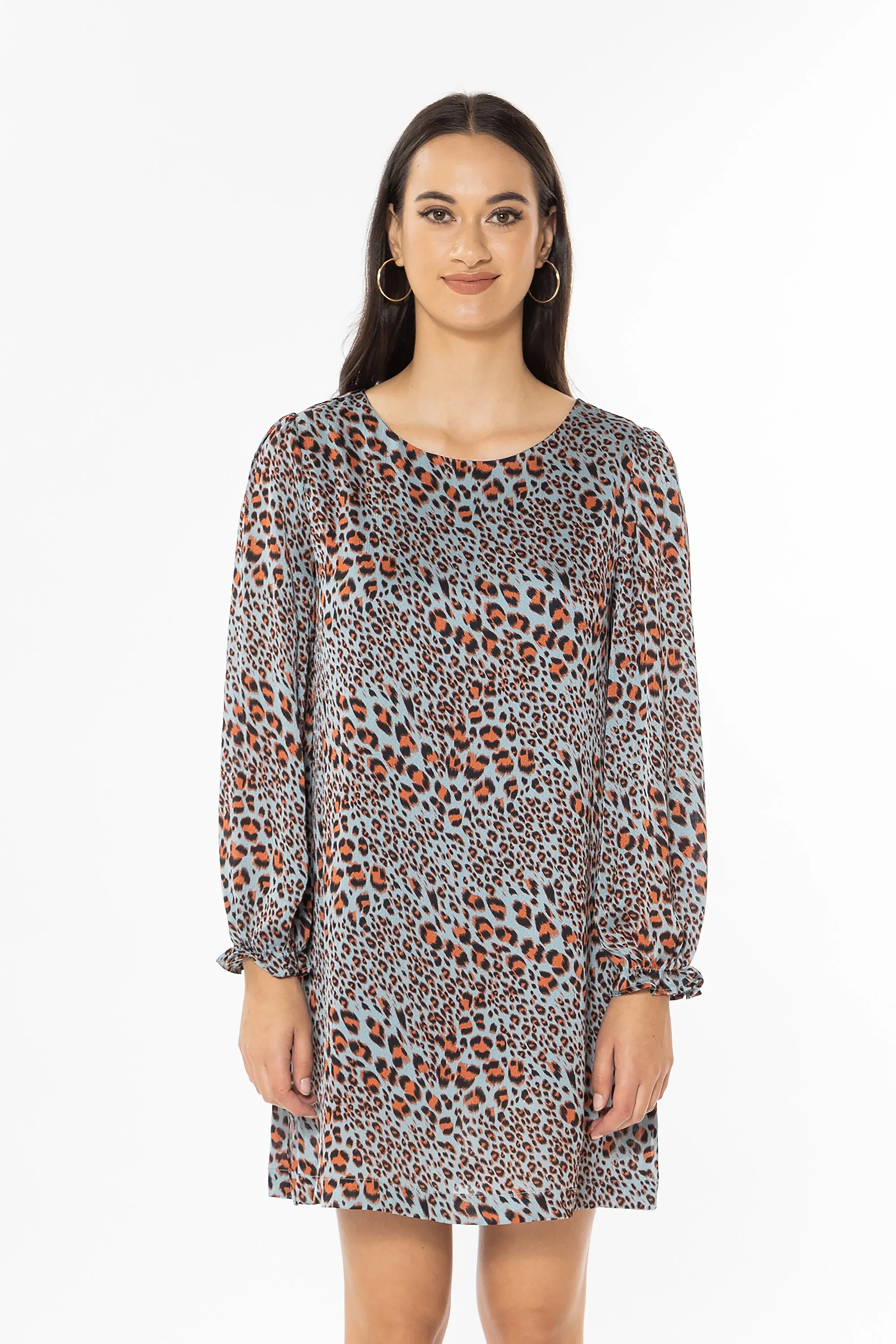 Wanderer Blue Tiger LS Shift Mini Dress