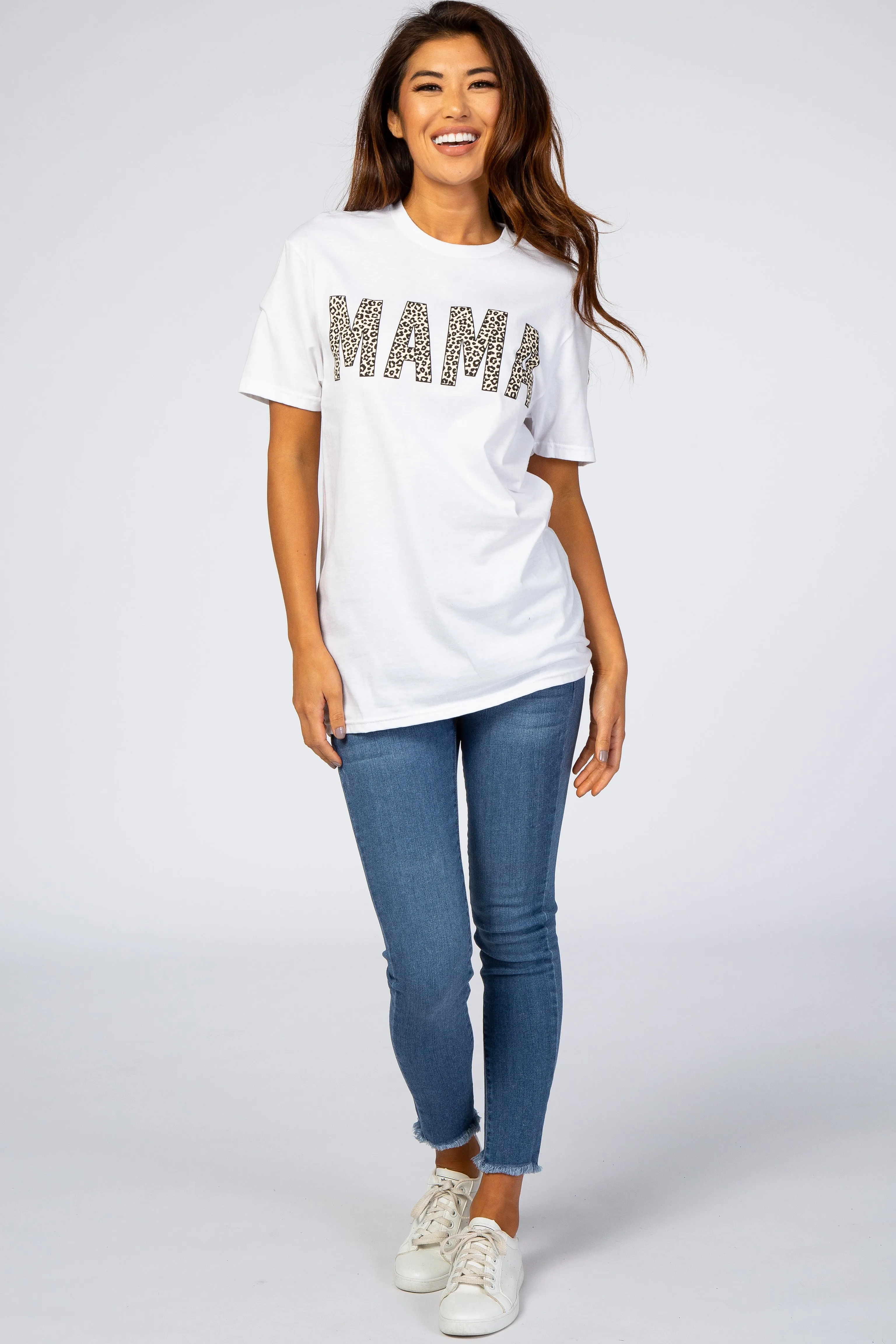 White Animal Print Mama Graphic Top