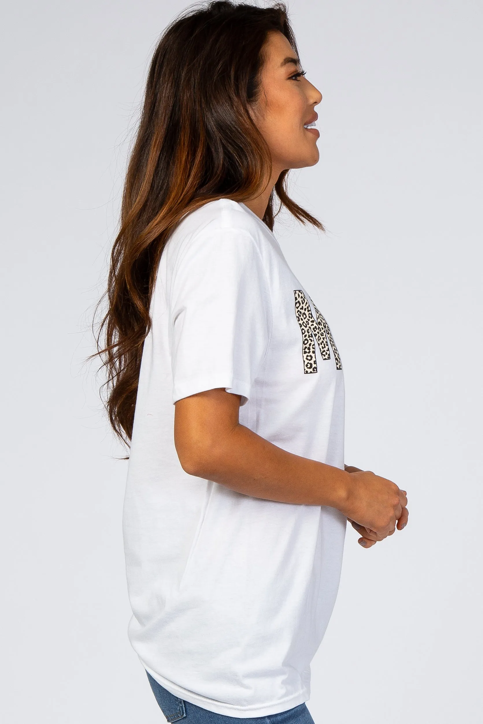 White Animal Print Mama Graphic Top